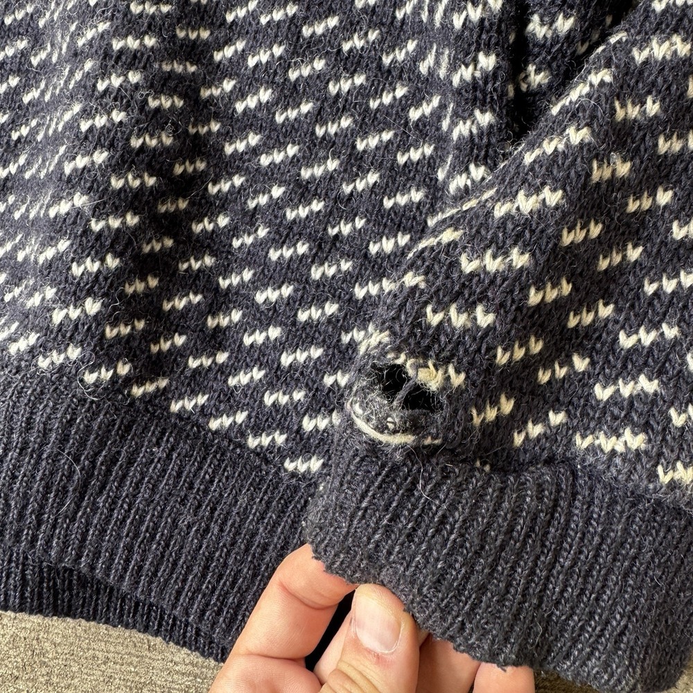 Vintage 80s LL Bean Birdseye Sweater Wool Norwegian Large Distressed Navy Blue - Picture 6 of 9